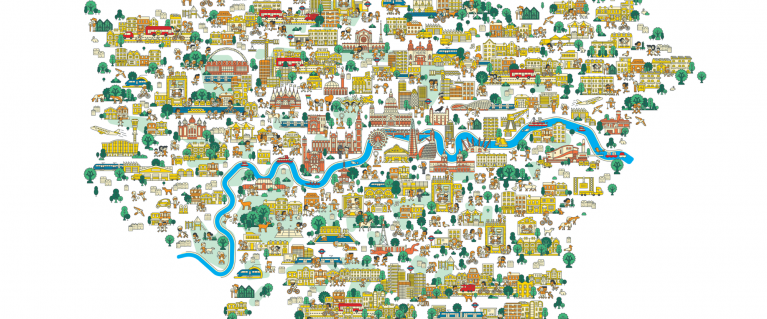 Illustration of London map and its landmarks